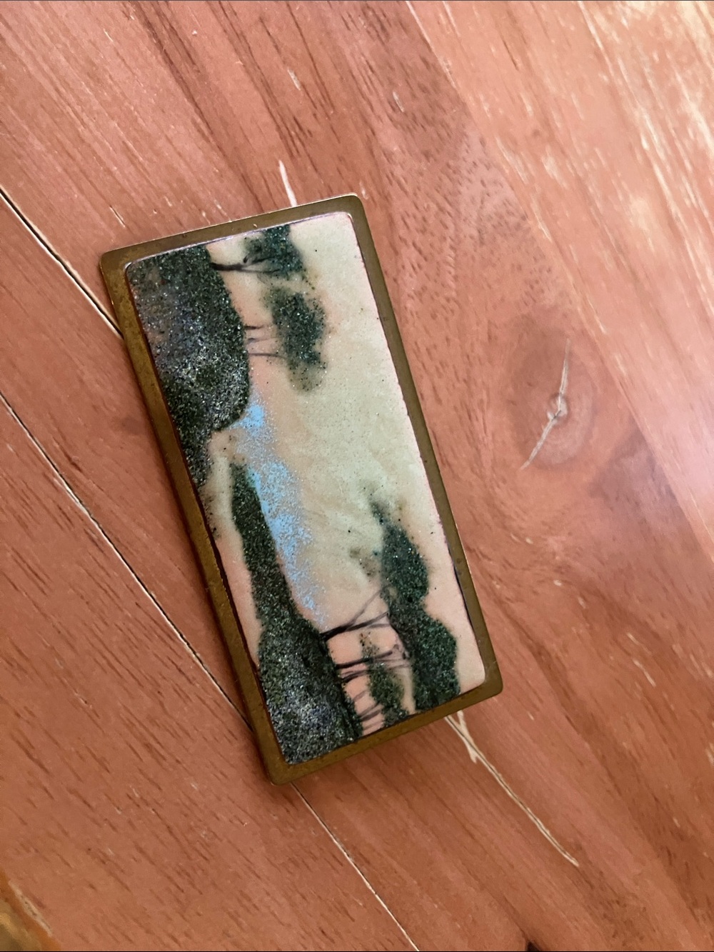 Handmade Green and Cream Ceramic Landscape Brooch